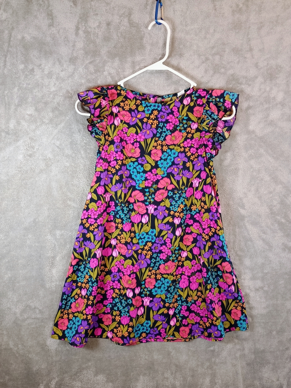 SHEIN Girls Floral Flutter-Sleeve Dress with Pink, Purple & Blue Flowers Size 9Y